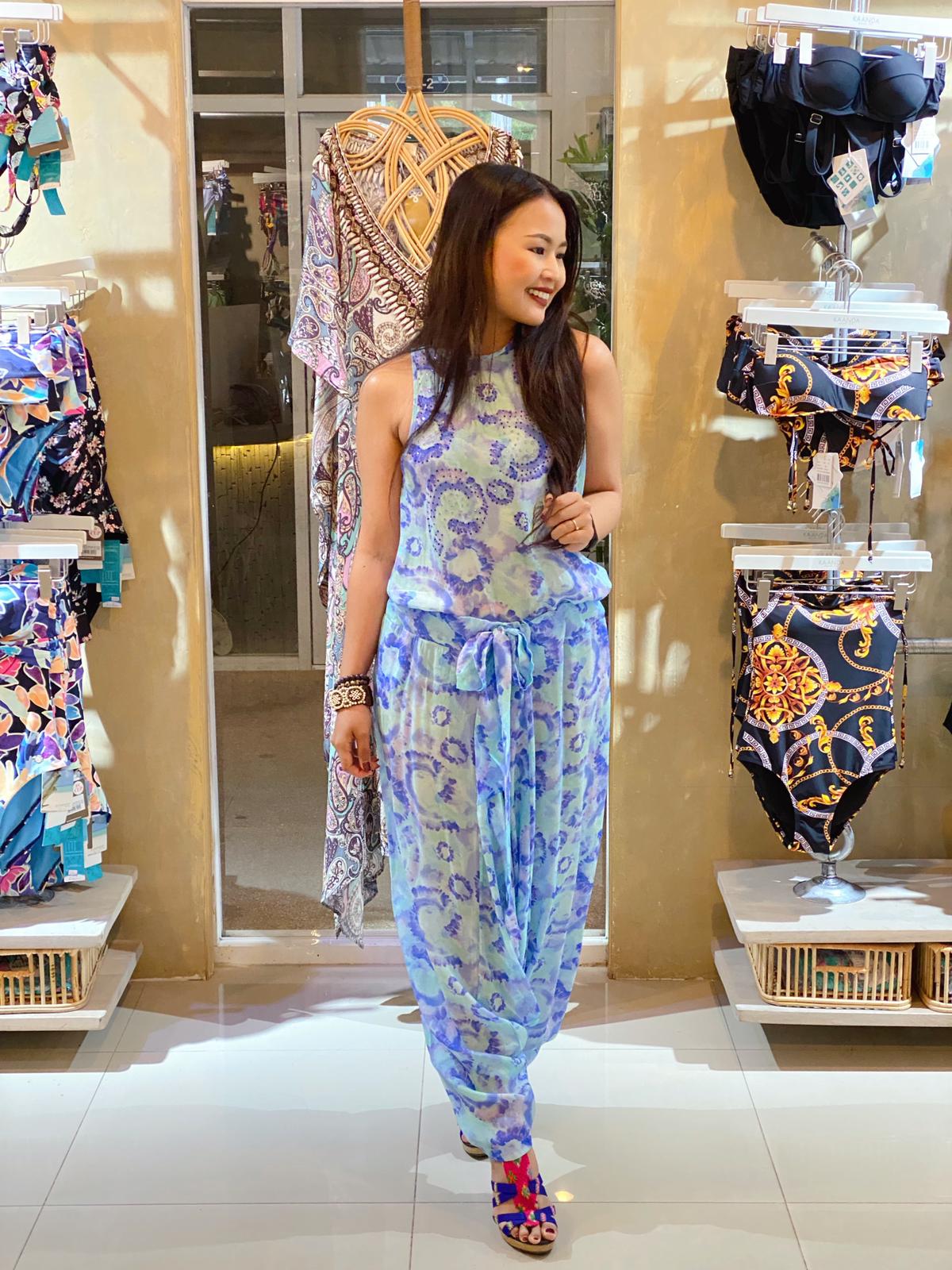 Blue Swirl Sleeves Less Top - Resort Collection