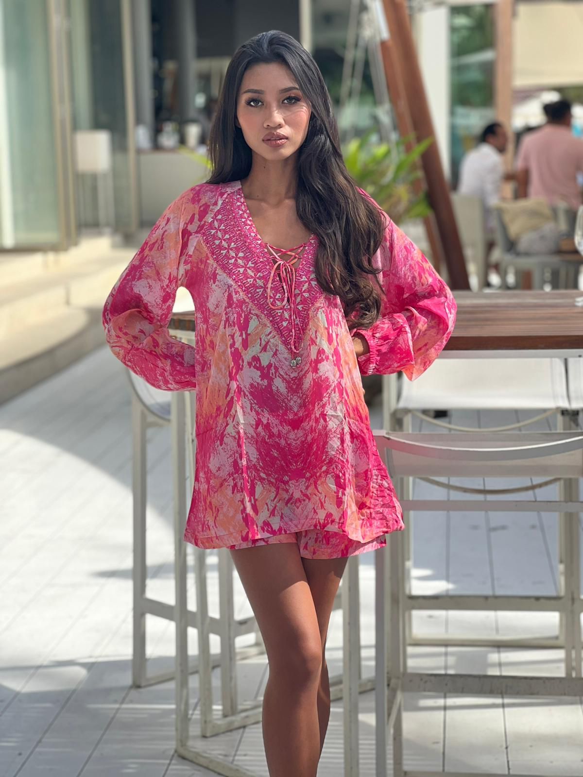 Sunset Skin Laceup Blouse - Resort Collection