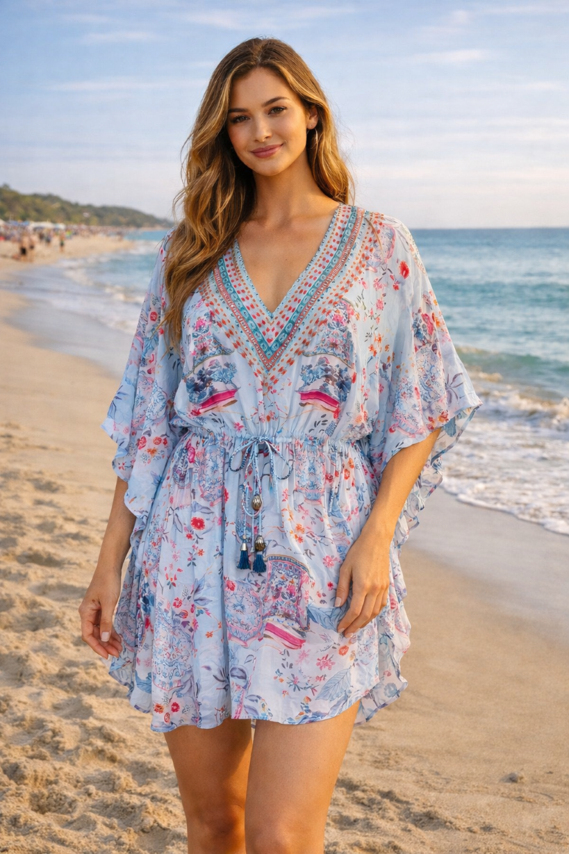 Blue Pompeii Kort Kaftan - Resort Collection