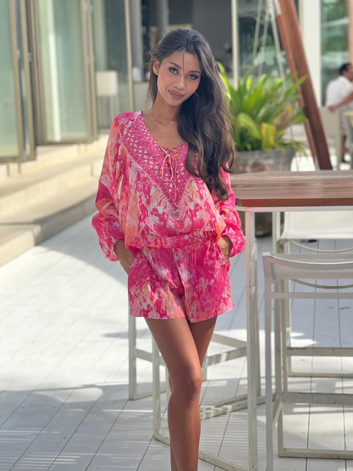 Sunset Skin Laceup Blouse - Resort Collection