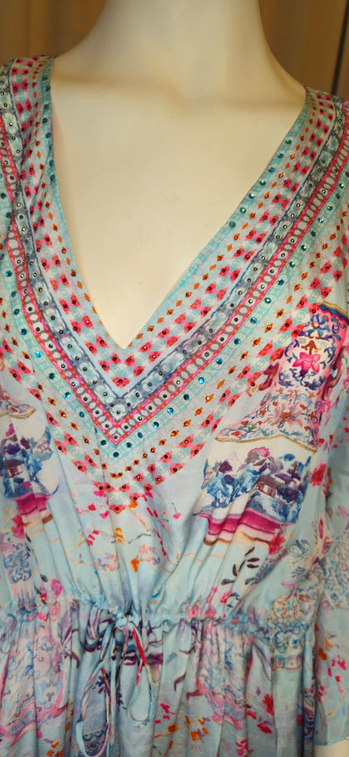Blue Pompeii Kort Kaftan - Resort Collection